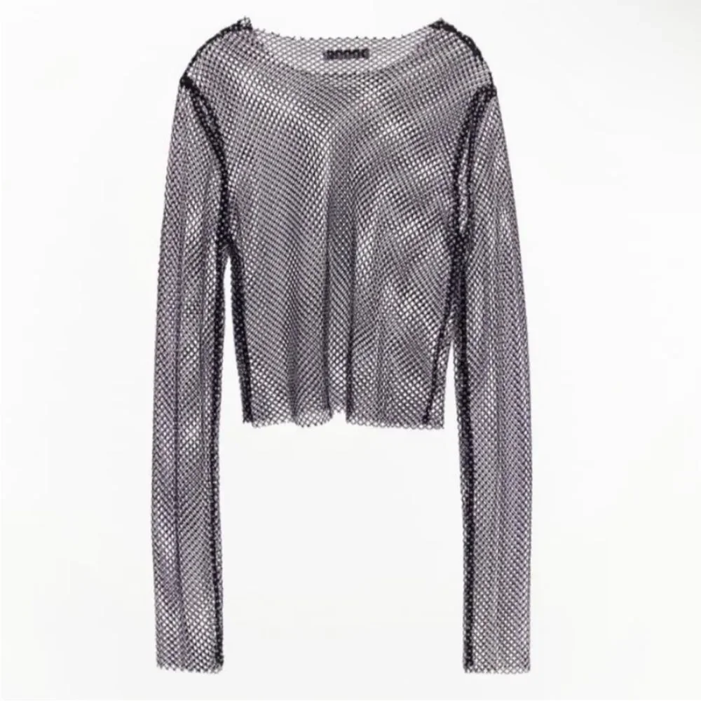 Zara SHIMMER MESH CROP TOP Black 2712/316/186/009